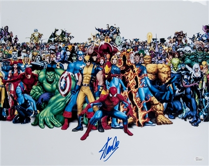 Stan Lee signed 16x20 Picture (Marvel Universe Characters) (JSA)